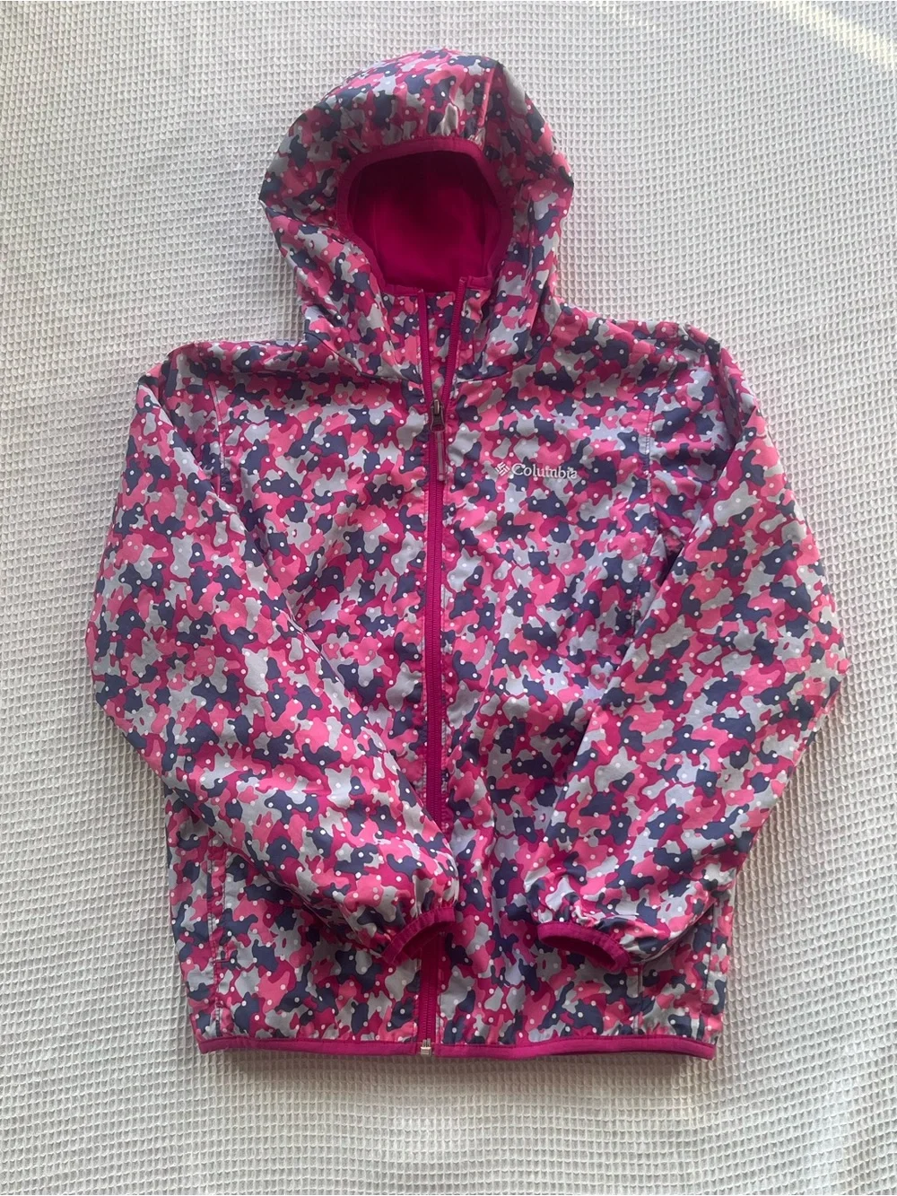 Columbia Pink & Purple Girl’s Hooded Rain Outdoor Athletic Zip Jacket Sz M